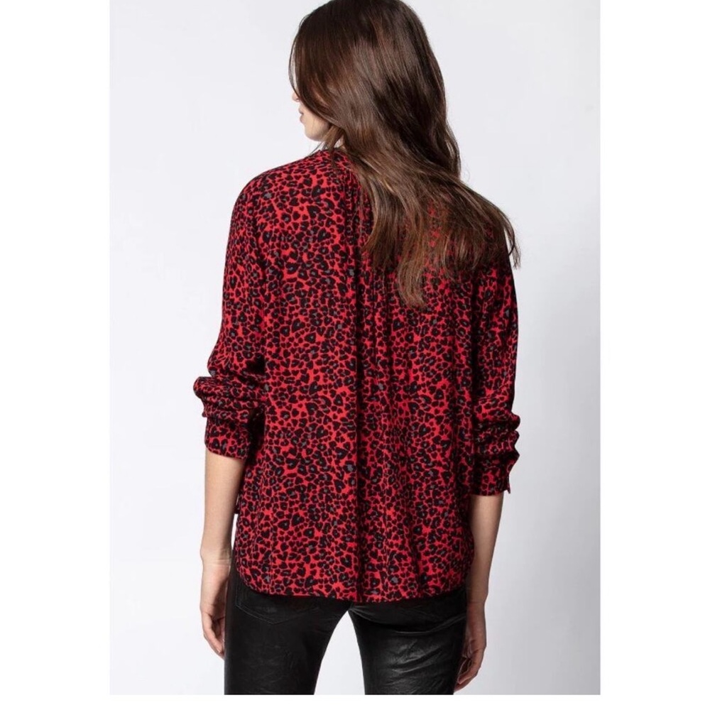 Zadig & Voltaire Red and Black Leopard Print V-Neck Blouse - Picture 2 of 15